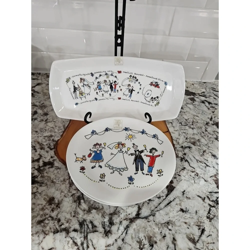 Opificio Etico‎ - SET OF 5- 1 Serving Platter 12.5 inc , 4 Plates 8.5 Inc